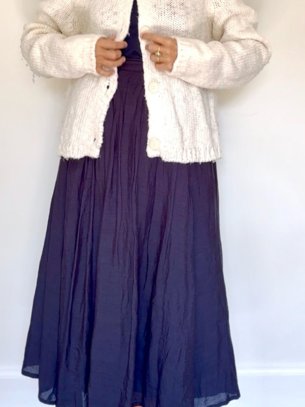 Women's Navy Maxi Skirt - Flowing Full-Length Skirt
